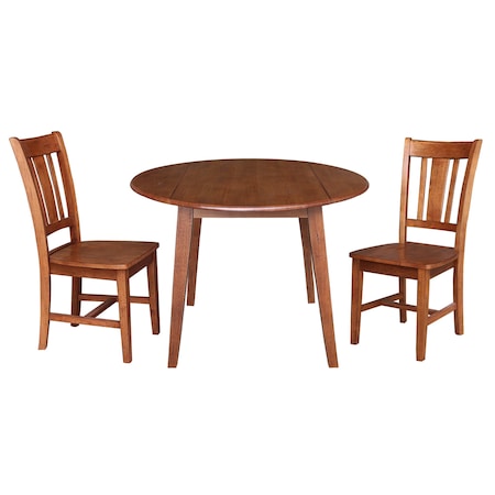 International Concepts 42 in. Solid Wood Round Dual Drop Leaf Dining Table with 2 Chairs in Distressed Oak K42-42DL-C10-2